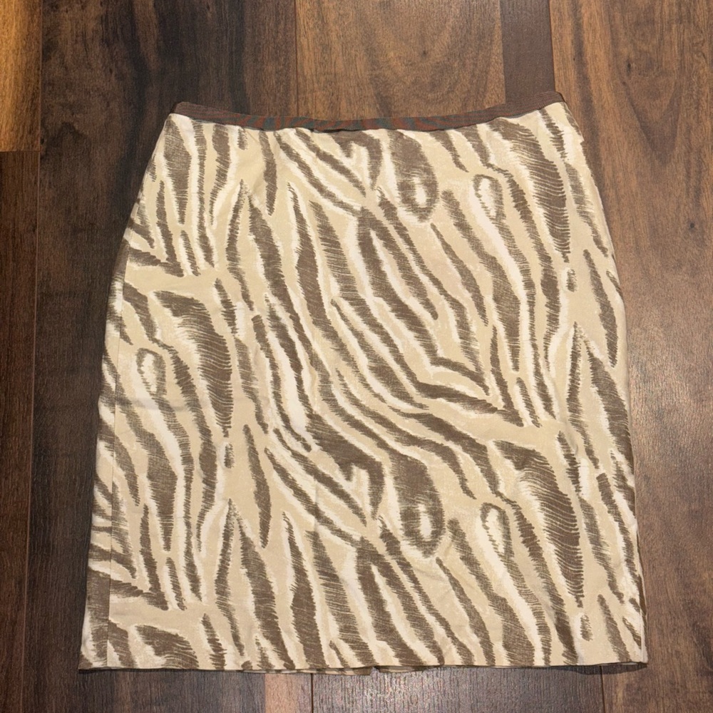 LOFT Cream and Brown Zebra Skirt